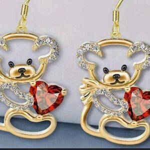 love shape hart bears hollow out pendant earring gold with diamond bears classic
